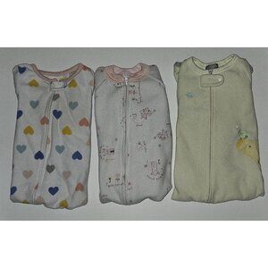3 Carter's Fleece Footie Pajamas Lot Baby Girl 18 Months Fairy Hearts Giraffe